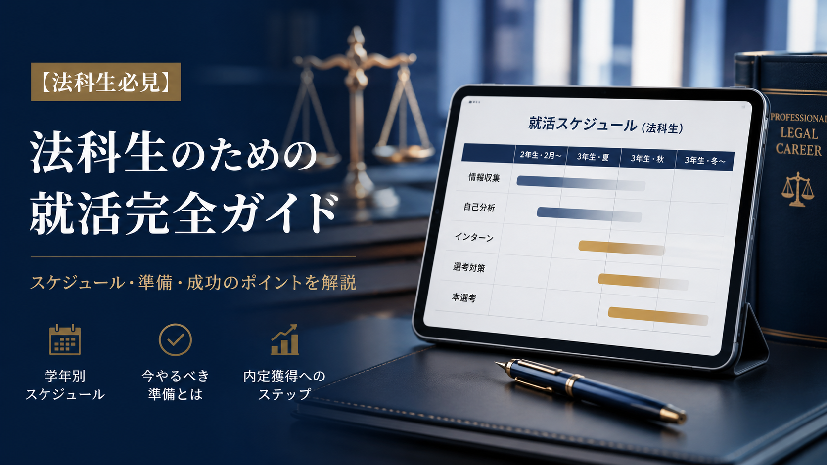 法科生のための就活完全ガイドを示すイラスト